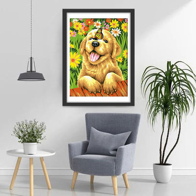 Chiot Golden Retriever er Papillon Broderie Diamant