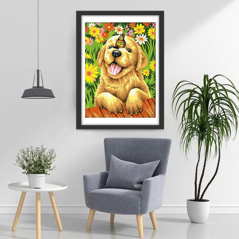 Chiot Golden Retriever er Papillon Broderie Diamant