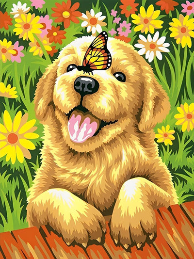 Chiot Golden Retriever er Papillon Broderie Diamant