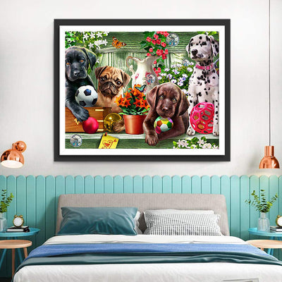 Chiots avec les Balles Broderie Diamant
