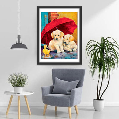 Chiots Golden Retriever et Petit Canard Broderie Diamant