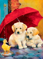 Chiots Golden Retriever et Petit Canard Broderie Diamant