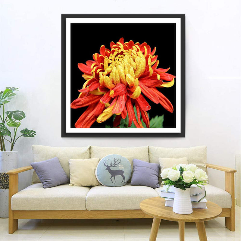 Chrysanthème Jaune et Rouge Broderie Diamant