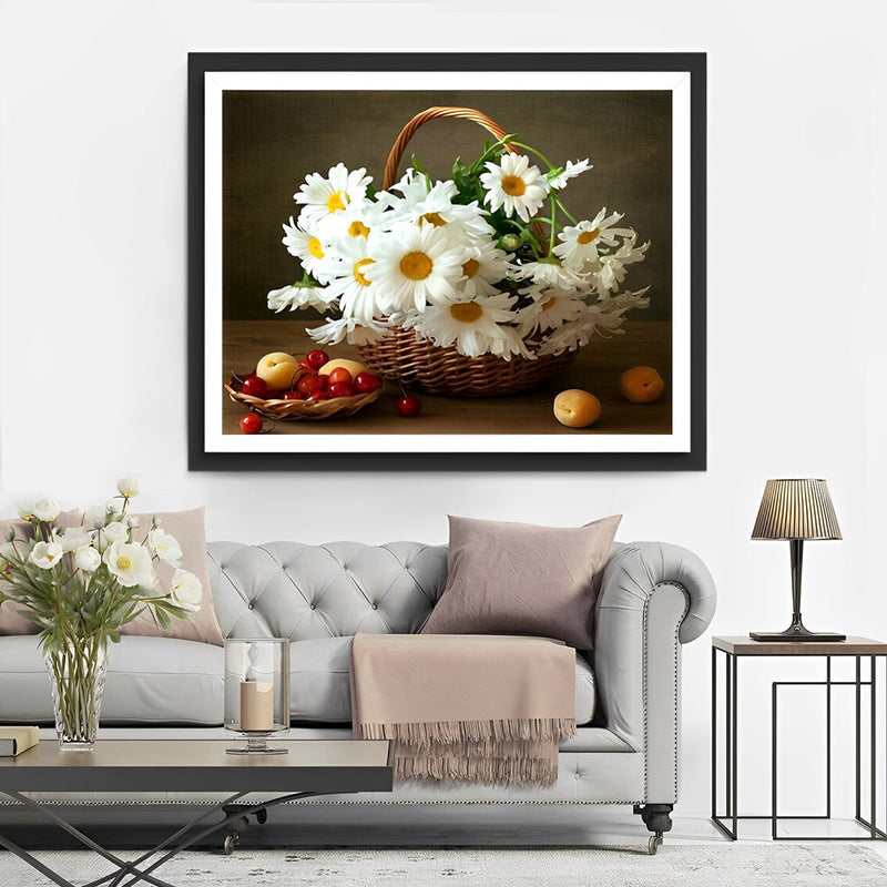 Chrysanthèmes Blancs et les Fruits Broderie Diamant