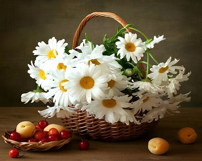 Chrysanthèmes Blancs et les Fruits Broderie Diamant