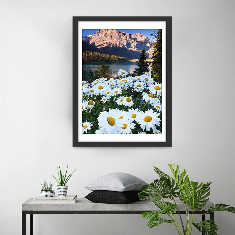 Chrysanthèmes Blancs et les Montagnes Broderie Diamant