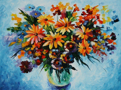 Chrysanthèmes et Coquelicots Dessinés Broderie Diamant