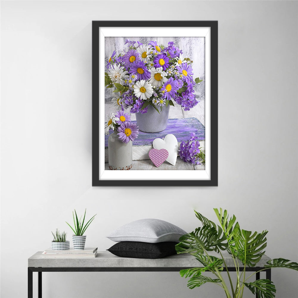 Chrysanthèmes Violets et Blancs Broderie Diamant