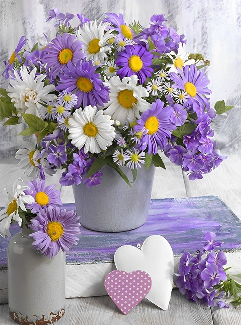 Chrysanthèmes Violets et Blancs Broderie Diamant