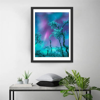 Ciel Etoilé et Arbres Enneigés Broderie Diamant