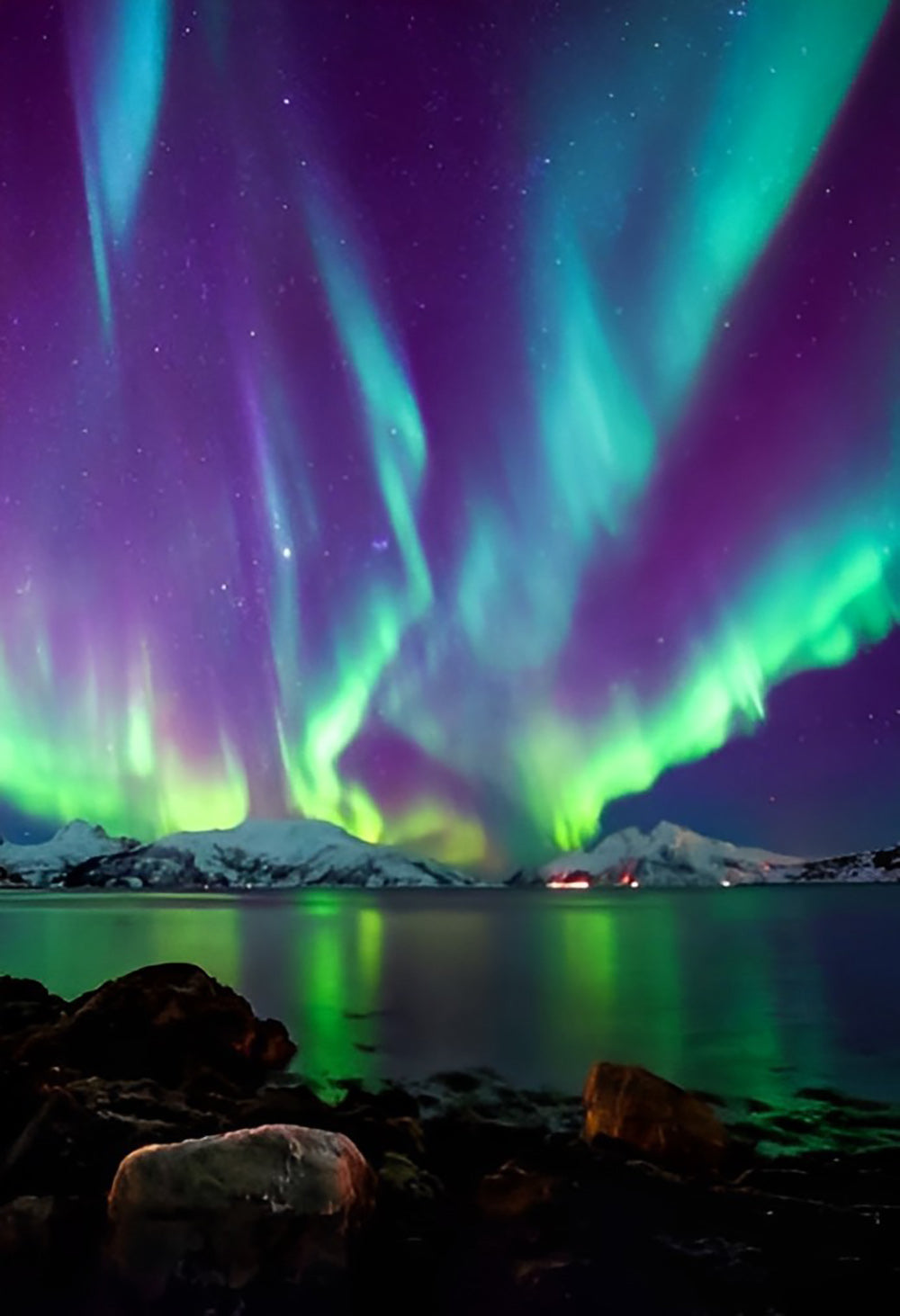 Ciel Etoilé et Aurore Polaire Verte-Bleue Broderie Diamant