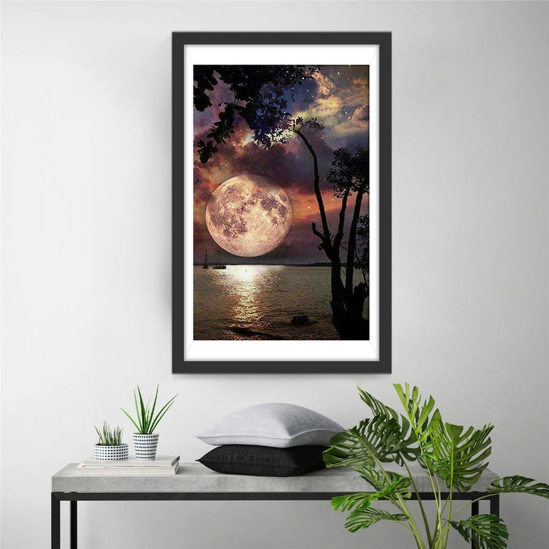 Ciel Etoilé et la Lune Claire Broderie Diamant
