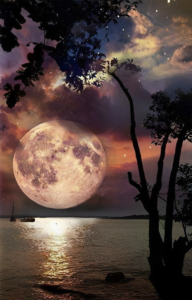 Ciel Etoilé et la Lune Claire Broderie Diamant