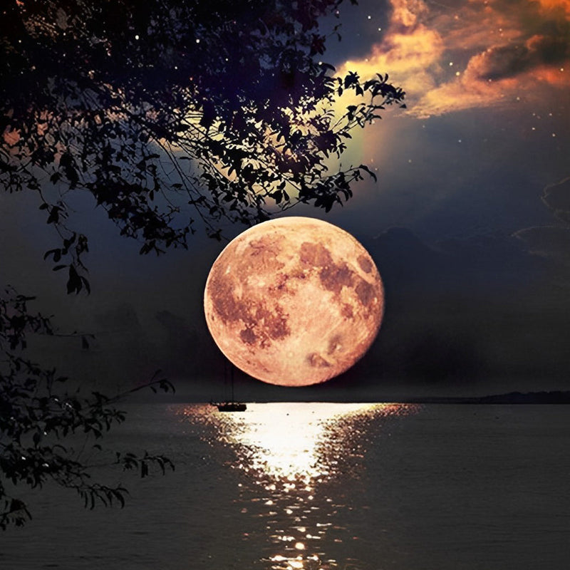 Ciel Etoilé et Lune Enorme Broderie Diamant