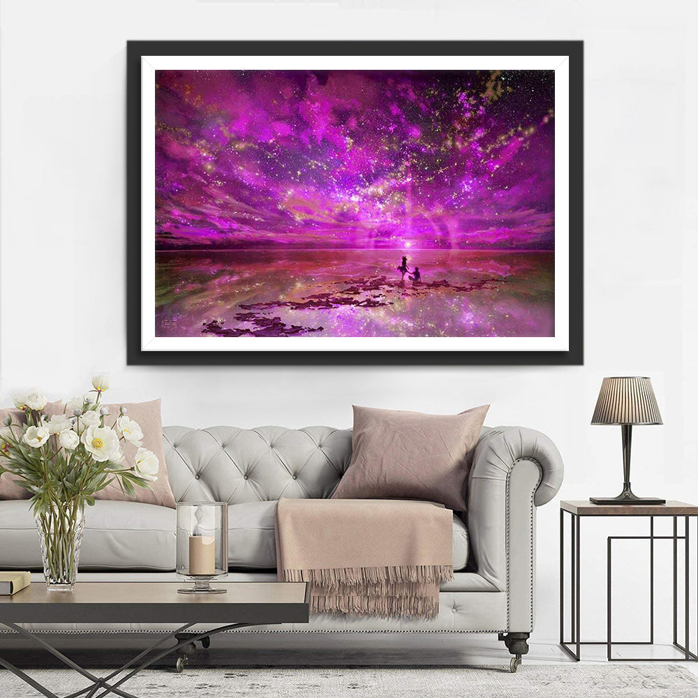 Ciel Etoilé Rose et Couple Broderie Diamant