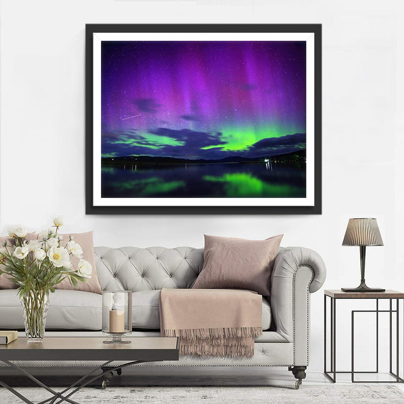 Ciel Etoilé Violet et Aurore Verte Broderie Diamant