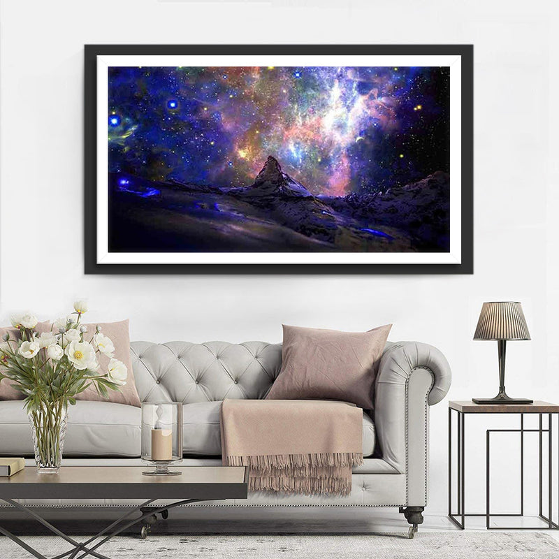 Ciel Etoilé Violet et Montagne Broderie Diamant