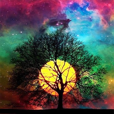 Ciel Multicolore et Arbre Broderie Diamant