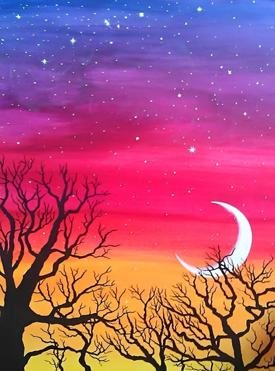 Ciel Muticolore et Arbres Morts Broderie Diamant