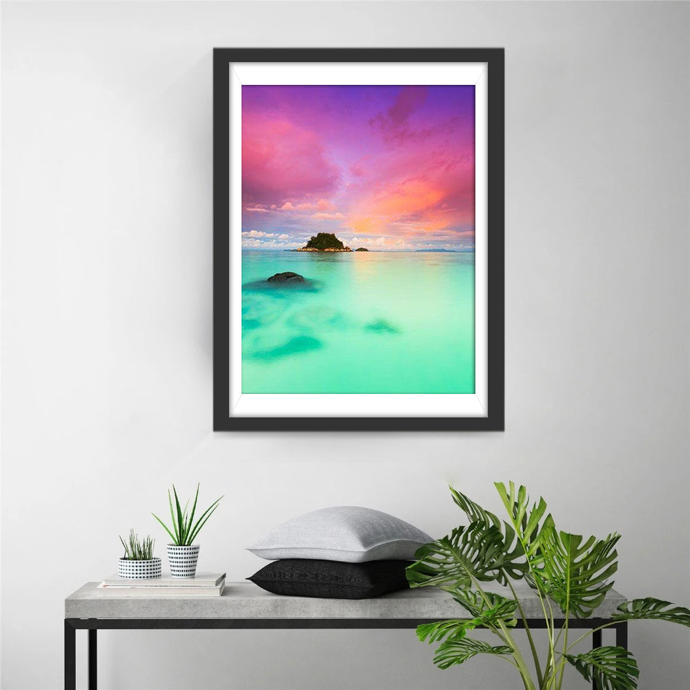 Ciel Rose et Mer Verte Broderie Diamant