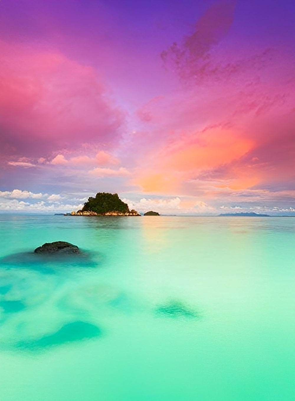 Ciel Rose et Mer Verte Broderie Diamant