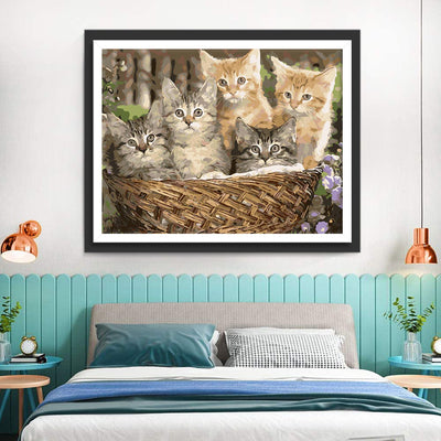 Cinq Chatons Mignons dans le Style de Peinture à l'Huile Broderie Diamant
