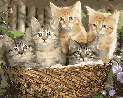 Cinq Chatons Mignons dans le Style de Peinture à l'Huile Broderie Diamant