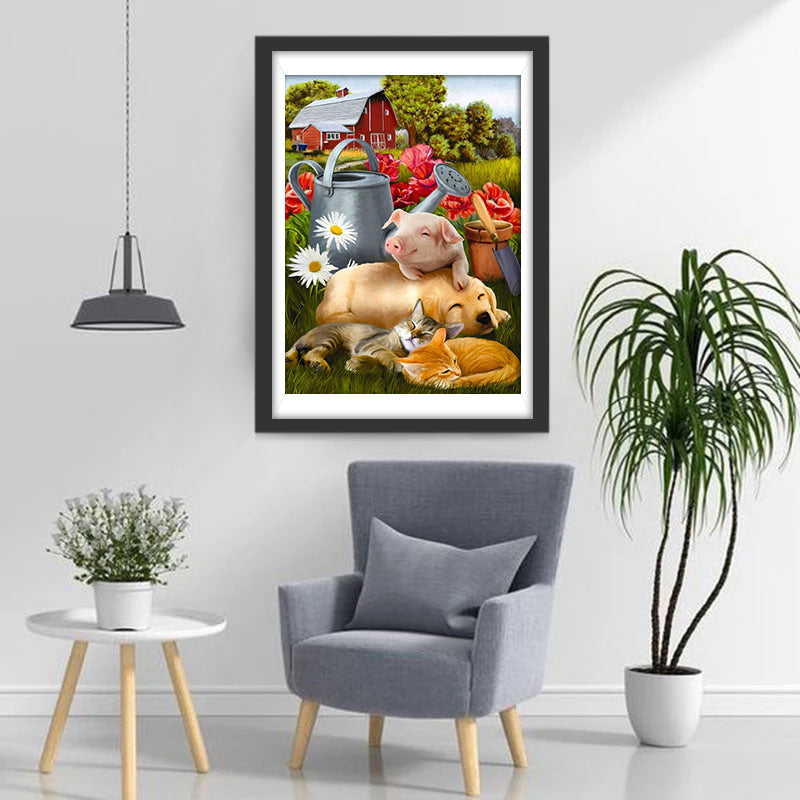 Cochon, Chatons et Chiot Broderie Diamant