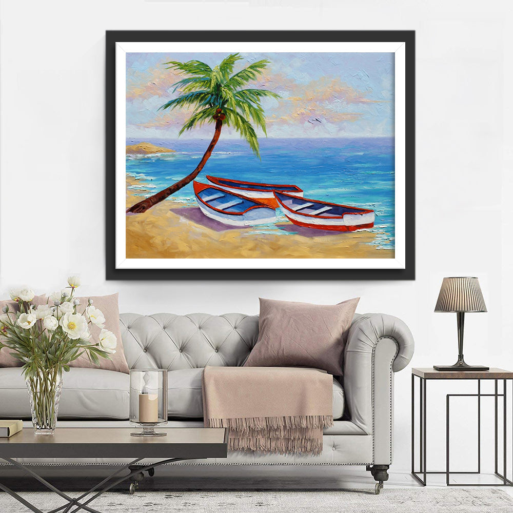 Cocotier et Bateaux Broderie Diamant