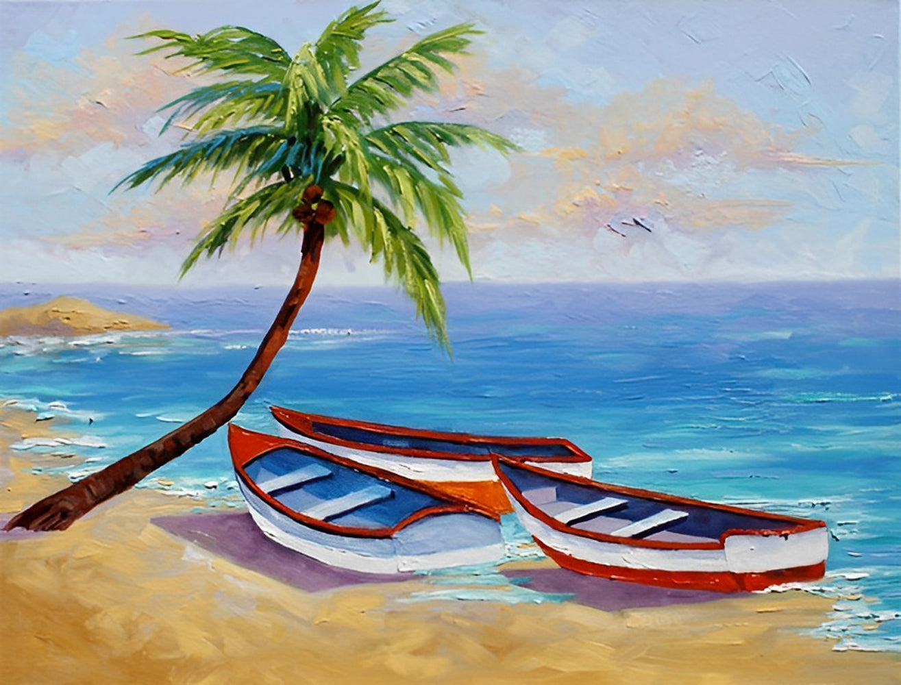 Cocotier et Bateaux Broderie Diamant