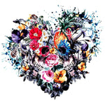 Coeur de Crânes et Fleurs Broderie Diamant
