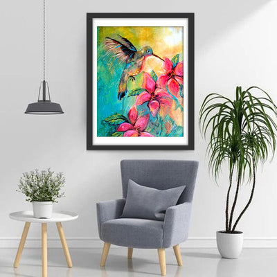 Colibri et Fleurs de Peiture à l'Huile Broderie Diamant