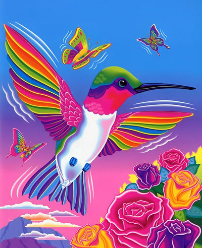 Colibri, Papillons et Fleurs Colorés Broderie Diamant