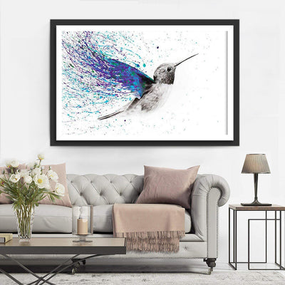 Colibris aux Plumes Violettes et Bleues Broderie Diamant