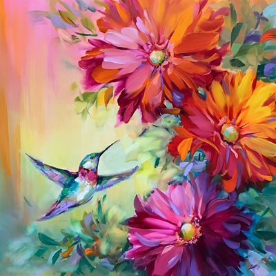 Colibris et des Marguerites Rouges Broderie Diamant