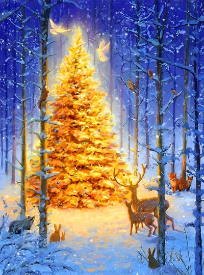 Colombes et Arbre de Noël Doré Broderie Diamant