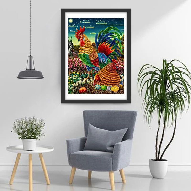 Coq et Poule de Pâques Fête Broderie Diamant