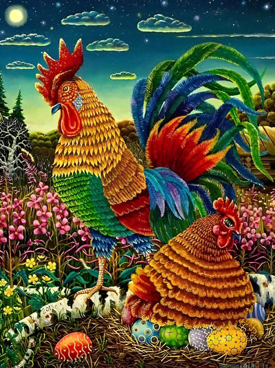 Coq et Poule de Pâques Fête Broderie Diamant