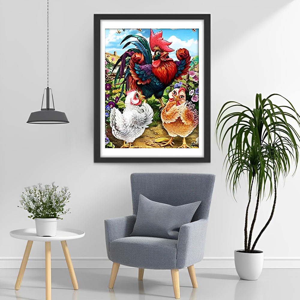 Coq et Poules Broderie Diamant