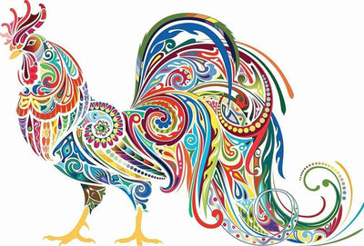 Coq Multicolore Broderie Diamant