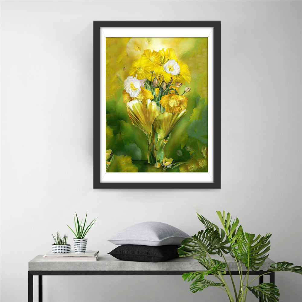 Coquelicots Blancs et Jaunes Broderie Diamant