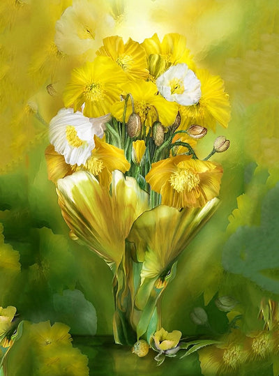 Coquelicots Blancs et Jaunes Broderie Diamant