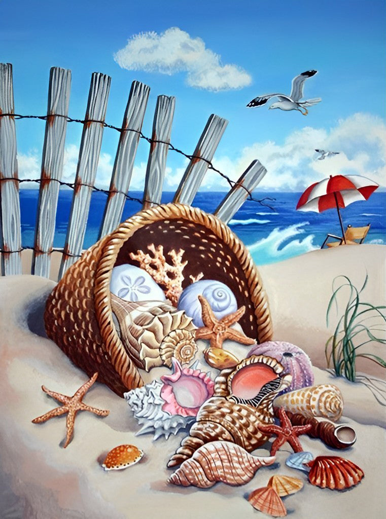 Coquilles et Mouette Broderie Diamant