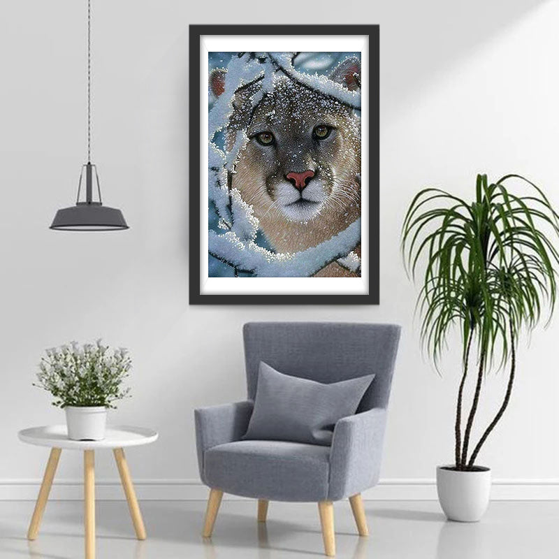 Couguar dans la Neige Broderie Diamant