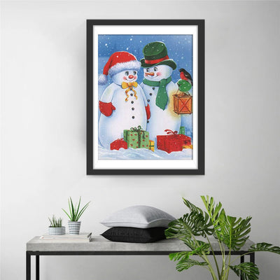 Couple Adorable de Bonhomme de Neige Broderie Diamant