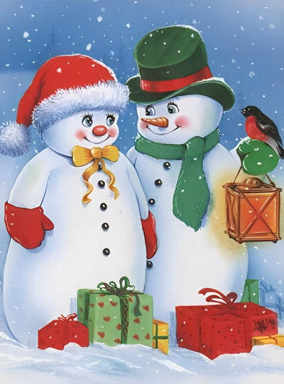 Couple Adorable de Bonhomme de Neige Broderie Diamant