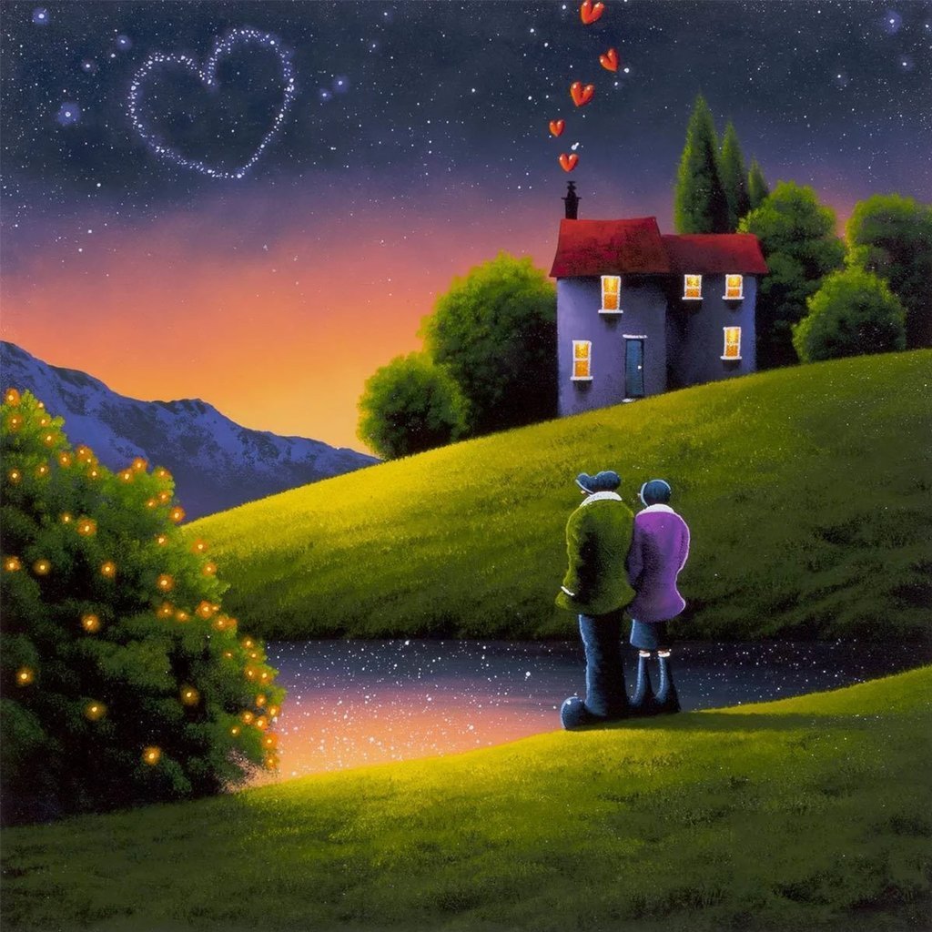 Couple Agé et des Etoiles en Forme de Cœur Broderie Diamant