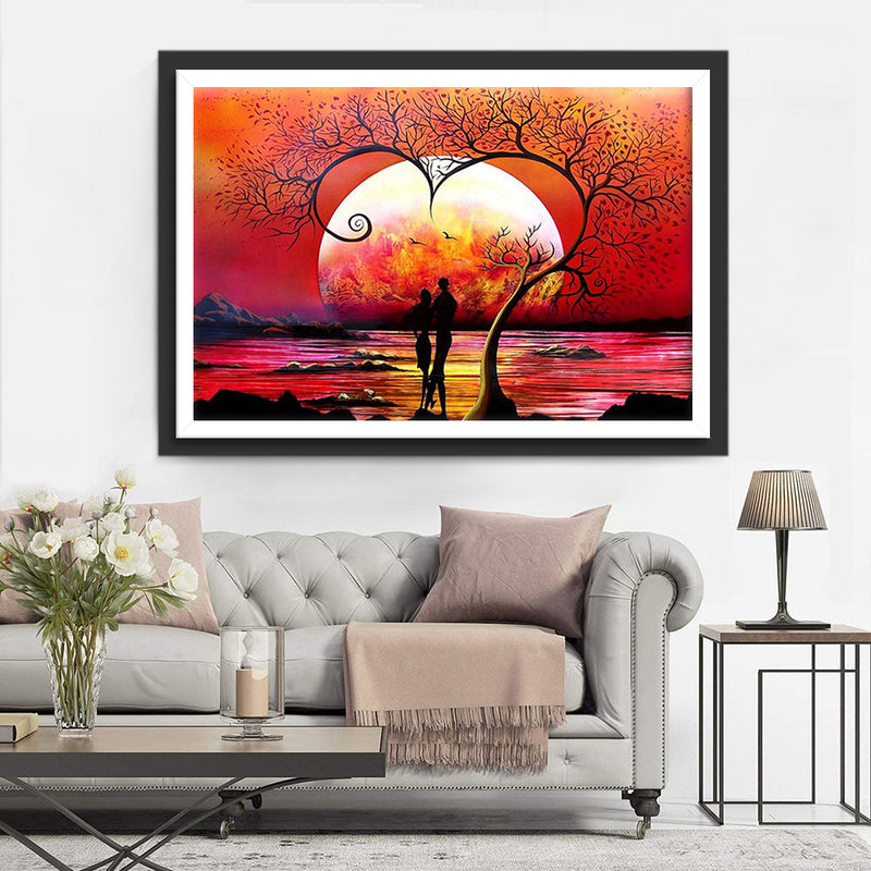 Couple Amoureux sous le Soleil Broderie Diamant