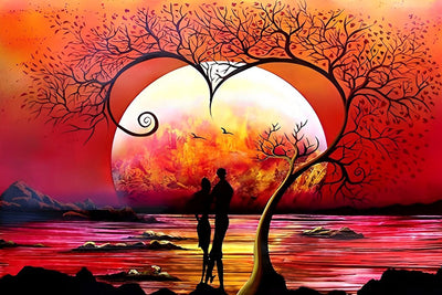 Couple Amoureux sous le Soleil Broderie Diamant