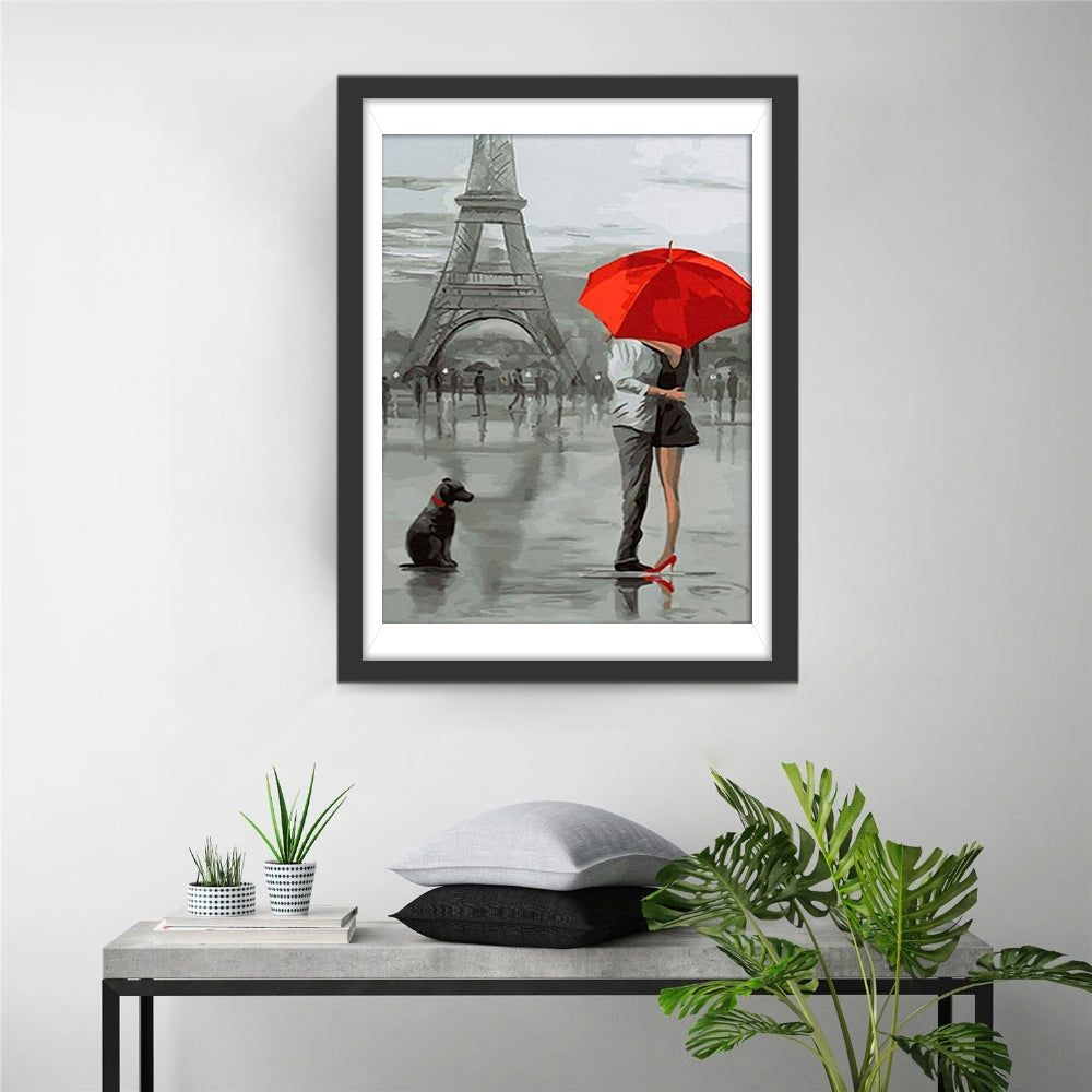 Couple, Chien et Tour Eiffel Broderie Diamant